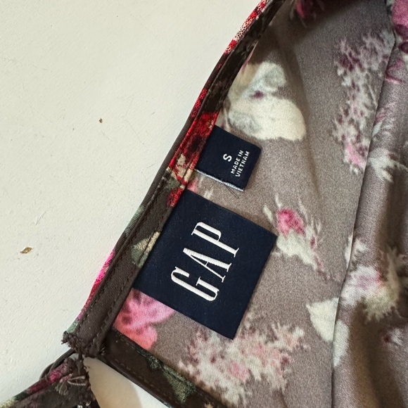 GAP Chocolate Brown Red Pink Rose Print Recycled Silky Satin Mini Dress NWOT S - Picture 14 of 16